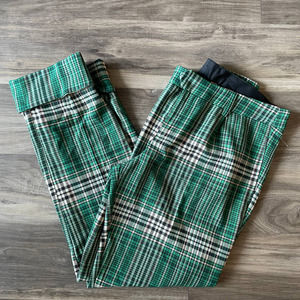 FREE PEOPLE | PLAID PANTS SIZE 4 GREEN CREAM BLACK